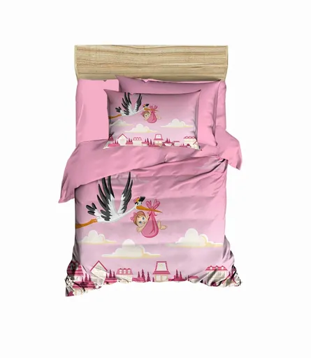 Lenjerie de pat pentru copii, L'essentiel Maison, PH120, Pudră / Alb / Roz