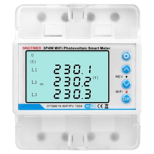 Contor de energie Sinotimer, bidirectional Tuya WiFi 3P4W, trifazic, pentru panouri fotovoltaice, DTS6619-WIFIPV