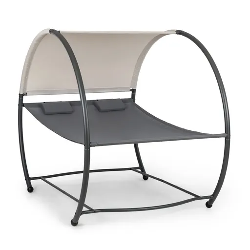 Blumfeldt Umbria, șezlong balansoar dublu, stand liber, cadru din oțel, pernă, acoperiș, gri