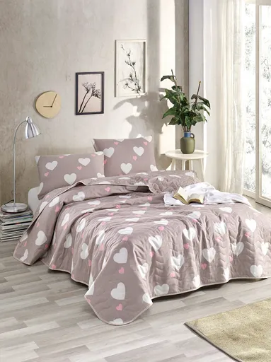 Cuvertura Single 155x200 cm, L'essentiel Maison, Herz, 65% bumbac/35% poliester, Trandafir praf / Alb