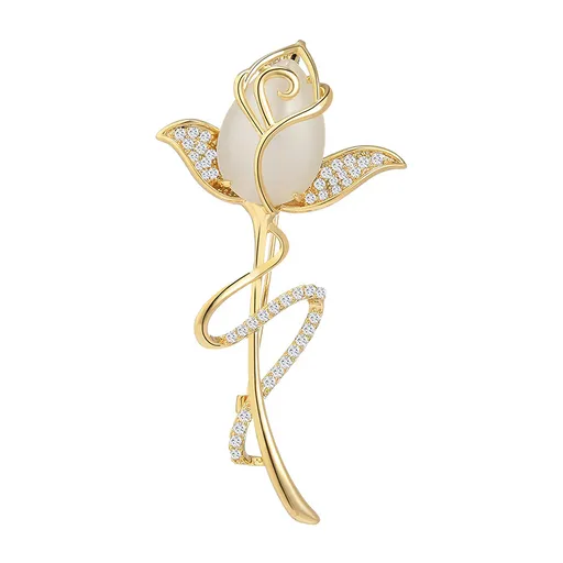 Troli Broșă placată cu aur Trandafir înfloritor Gold