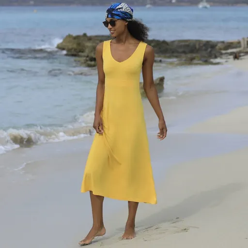 Rochie midi evazată fără mâneci de culoare solidă