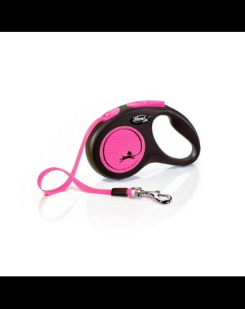 FLEXI New Neon lesa automata pentru caini, roz, marimea S, 5 m