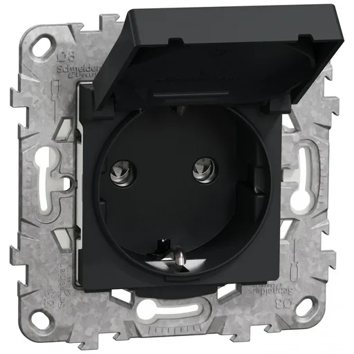Priza 2P+E 16A IP44+suport fixare, capac, obturatoare Schneider Noua Unica NU508254, antracit