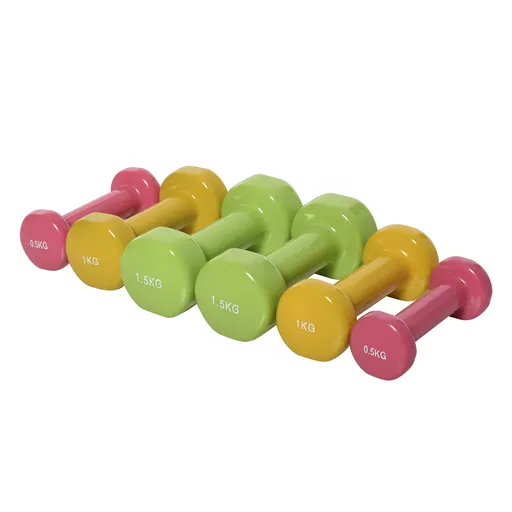 HOMCOM Set Gantere pentru brate cu Geanta, 6 Gantere de 0.5kg 1kg 1.5kg Otel si Invelis PU, Rosu Galben si Verde | Aosom Romania