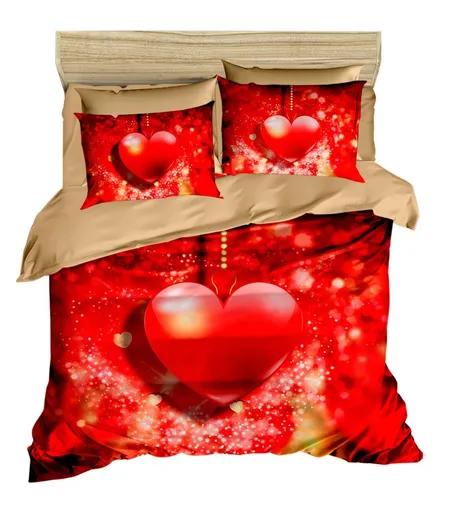 Lenjerie de pat dubla King (FR), 3 piese, L'essentiel Maison, 160, Roșu / Auriu