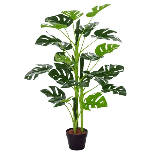 Outsunny Plante artificiale model Monstera cu 21 de frunze în ghiveci de ciment, interior sau exterior, dim. Ø16 x 100H cm | Aosom Romania