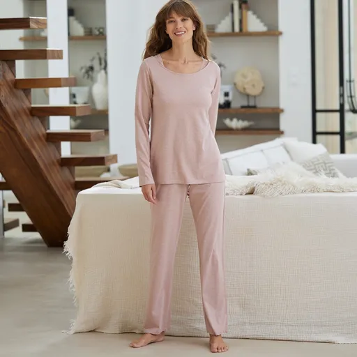 Pijama cu gât bărbătesc, tricotată/laț