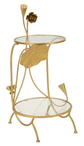 Masuta de cafea Flowers, Mauro Ferretti, 40x78 cm, fier/sticla, auriu