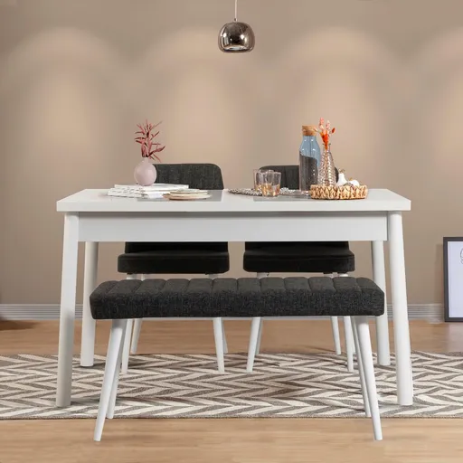Set masa si scaune, 4 piese, Hanah Home, Costa White-Anthracite, Alb / Antracit