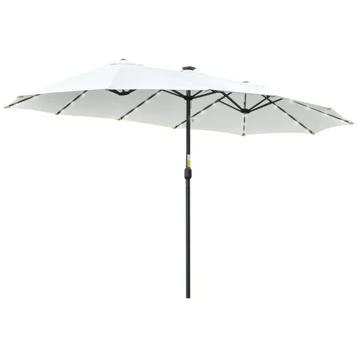 Outsunny Umbrelă dublă cu LED solar 450 x 265 cm, umbrelă cu manivelă, umbrelă ovală de balcon umbrelă de plajă rezistent la vânt stabilă umbrelă de p