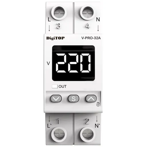 Releu de protectie tensiune monofazata, 32A, monitorizare frecventa Digitop V-PRO 32A / 4820118381374