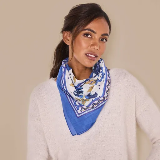 Eșarfă mare din voal de bumbac cu imprimare de bujori