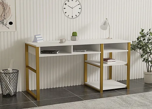 Birou, Hanah Home, Emro, 150x75.8x58.4 cm, Alb/Auriu