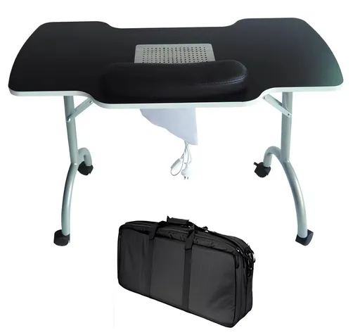 Masa Manichiura cu Aspirator Incorporat si Roti - 94 x 41x 70 cm Neagra + Cadou 2x Saci Rezerva Aspirator 9007