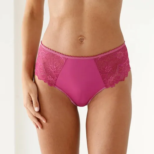 Set de 2 perechi de chiloți tanga cu talie înaltă, confecționați din microfibră și dantelă