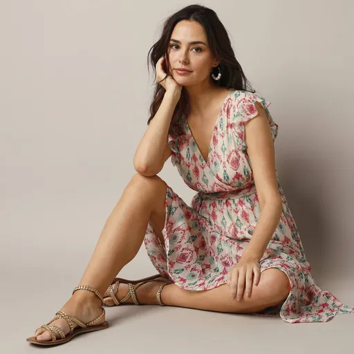 Rochie cu efect încrucișat și imprimeu