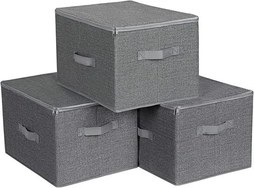 Set 3 cutii depozitare, Songmics, 40x30x25 cm, pliabile, carton/material netesut, gri