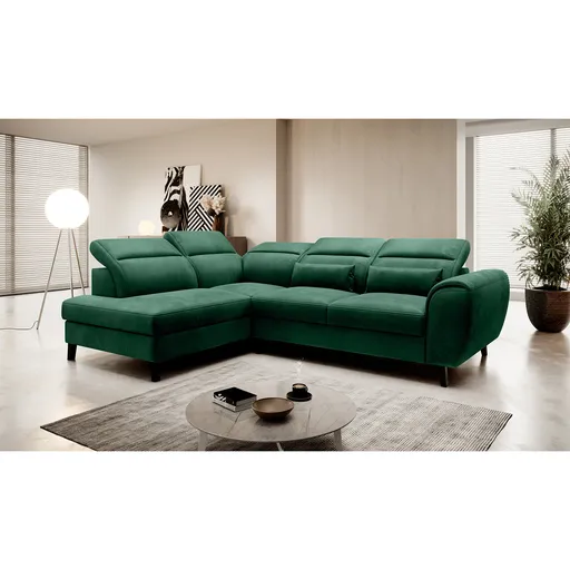 Coltar extensibil stanga 4 locuri ELTAP, LT-35NU, Noble, 255x201x100 cm, lemn/poliester, verde inchis