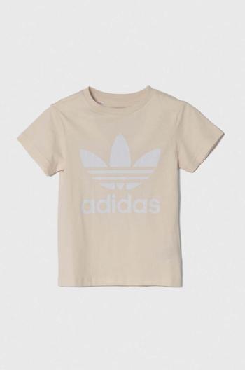 Dětské bavlněné tričko adidas Originals TREFOIL TEE béžová barva, s potiskem