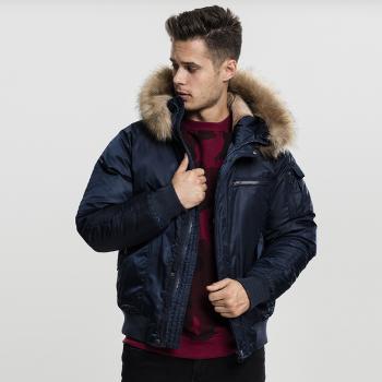 Urban Classics Hooded Heavy Fake Fur Bomber Jacket navy - L