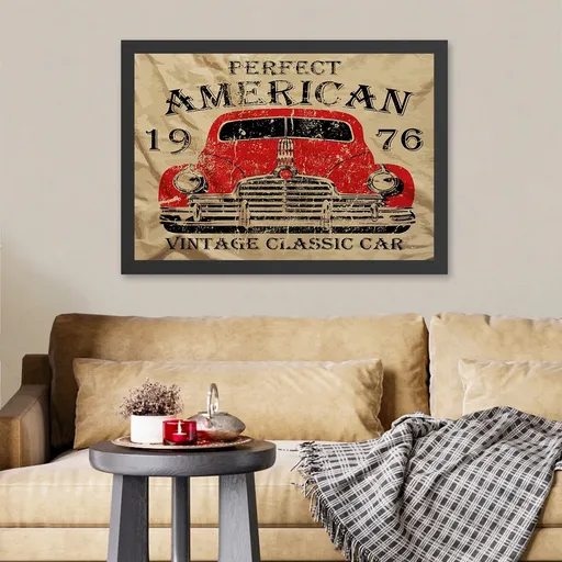 Tablou decorativ, Perfect American (55 x 75), Polistiren, Crem / Roșu / Negru