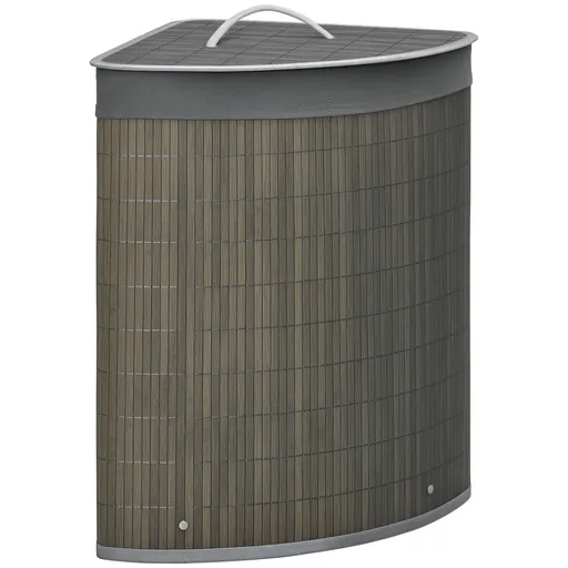 HOMCOM Cos de rufe din bambus pentru colt 55L cu capac si sac detasabil 38 x 38 x 57 cm gri | Aosom Romania