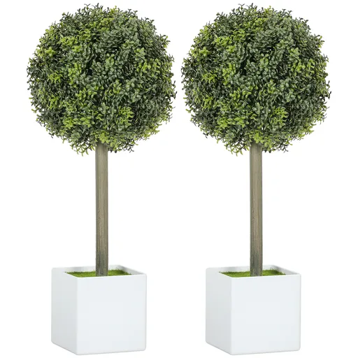 HOMCOM Set 2 mingi buxus artificial formate, 45cm plantă artificială, Plastik Plante Artificiale în Ghiveci | Aosom Romania
