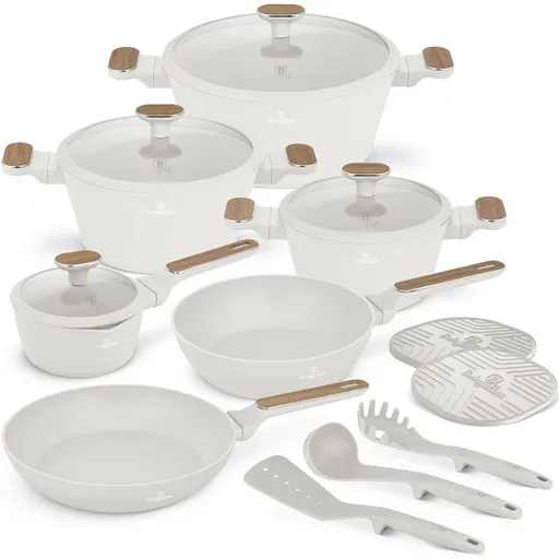 BerlingerHaus Set de vase cu suprafață din titanSahara Nordic, 15 piese, crem deschis
