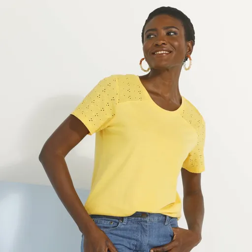 Tricou cu decolteu rotund, mâneci scurte și madeira