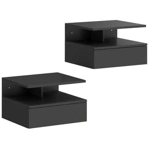 HOMCOM Set de 2 Noptiere Suspendate cu Sertar și Raft Deschis, 35x32x22.5 cm, Negru | Aosom Romania