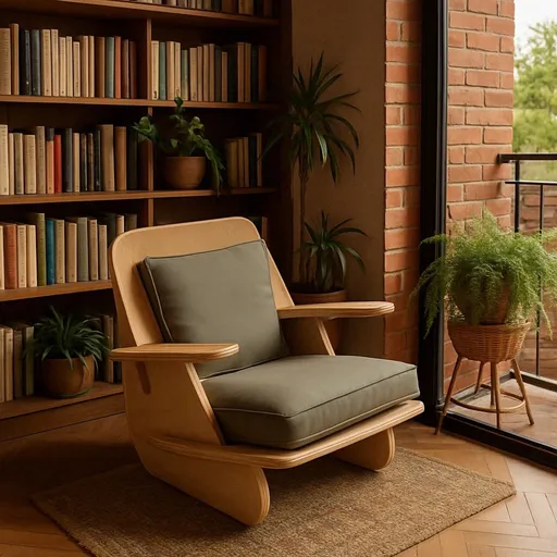 Fotoliu, Hanah Home, Stylish, 55x60x55 cm, 100% BIRCH PLYWOOD, Lemn natural / Kaki