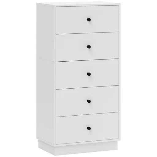 HOMCOM Comodă cu 5 Sertare și Mânere Rotunde pentru Hol, Sufragerie și Camera Copiilor, 47x29x95 cm, Alb | Aosom Romania