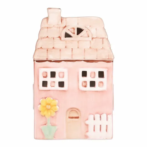 Căsuță din ceramică cu LED, 12 x 9 x 18 cm,primăvară, roz, roz