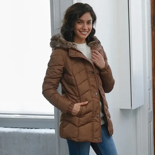 Jachetă cu glugă și imitație de blană