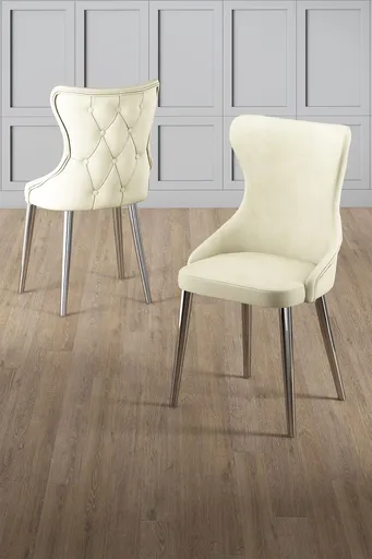 Set scaune 6 piese, Hanah Home, Alpa, Crem / Crom