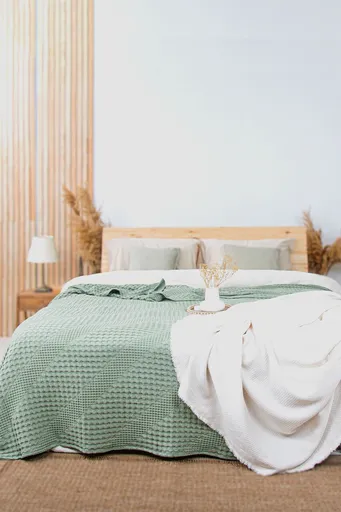 Cuvertură de pat King, L'essentiel Maison, Joanna, Bumbac, Verde deschis