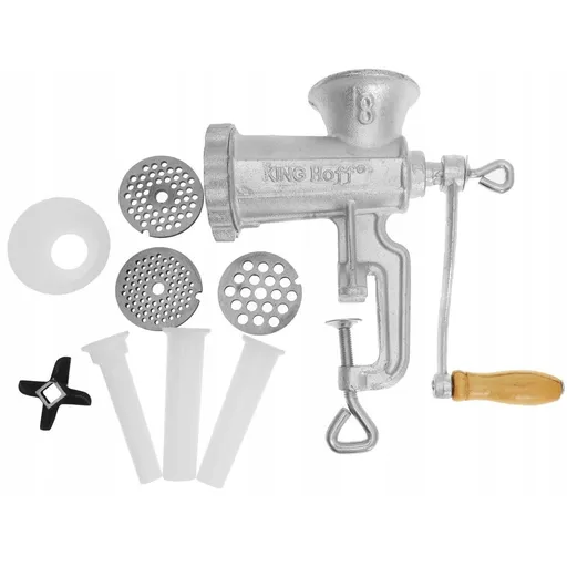 Kinghoff KH 1427 mașină manuală de tocat carne, dimensiune 8, fontă, 6 atașamente, gri