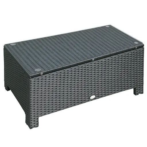 Outsunny Mobilier pentru Terasă, Măsuță de Cafea din Răchită, Rezistentă la Apă, cu Blat din Sticlă Securizată, 86x50x39cm, Negru | Aosom Romania
