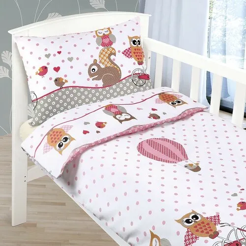 Bellatex Lenjerie de pat din bumbac pentru copiiBeáta Sovička roz, 100 x 135 cm, 45 x 60 cm