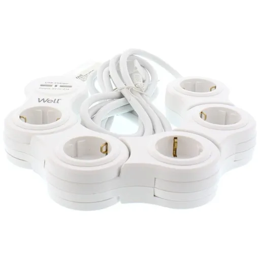 Prelungitor reglabil 5 prize 3M cablu 3xG1.5mm2 cu incarcator USB, Well EXTSR-5S3M-USB-WL