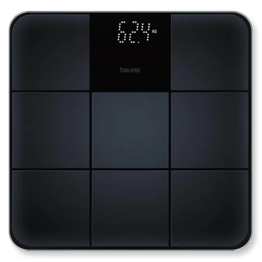 Cantar corporal Beurer GS 235, Pana la 180 kg, Cifre mari, Sticla, Magic LED, Suprafata antiderapanta, Negru
