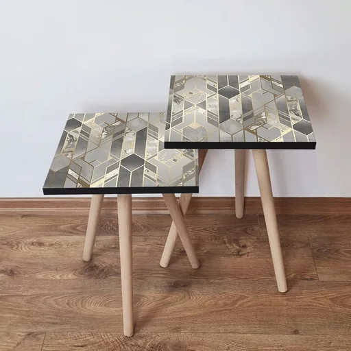 Set masute 2 piese, Hanah Home, 2Shp265, Gri / Auriu