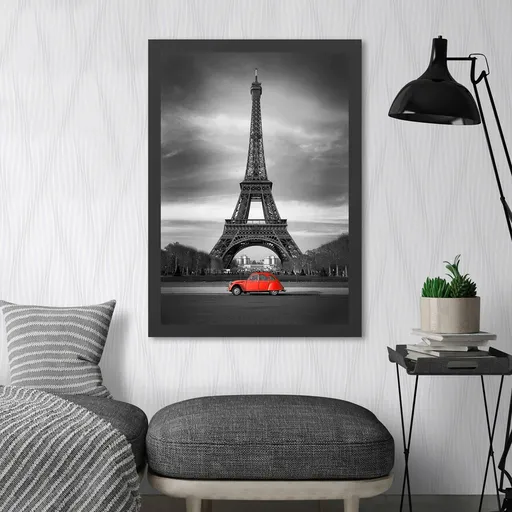 Tablou decorativ, Eiffel Tower (55 x 75), Polistiren, Negru/Rosu