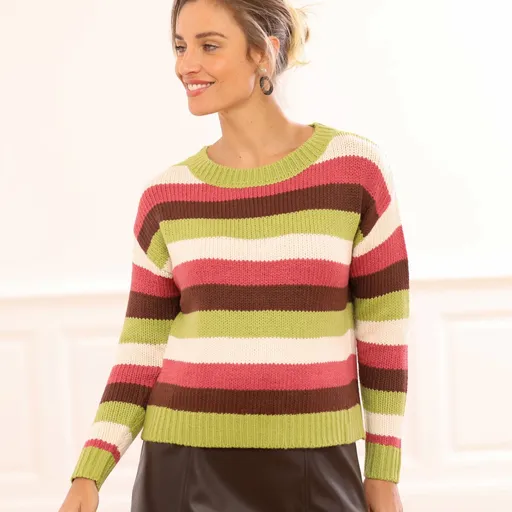 Pulover în dungi cu gât tip barcă