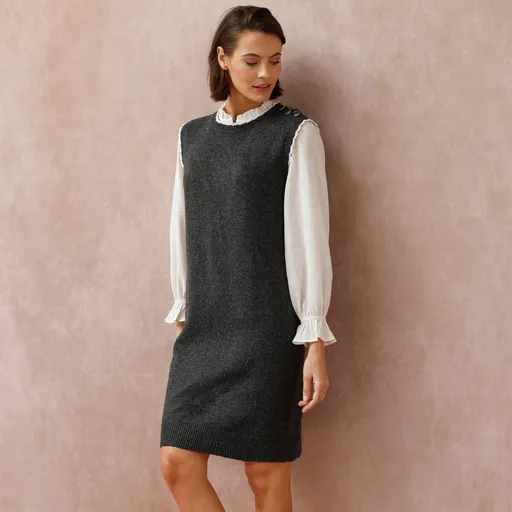 Rochie tricotată fără mâneci, cu amestec de lână