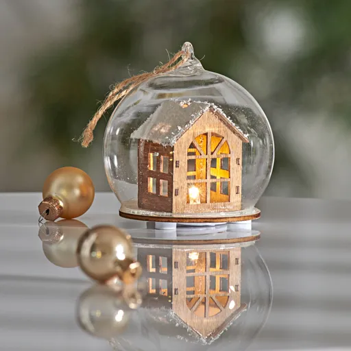 Suport de sticlă cu LED „Casă din lemn”
