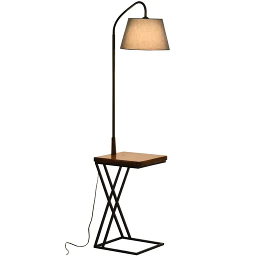 HOMCOM Lampă de Podea Modernă cu Înăcarcător Wireless, Abajur Reglabil și Etajeră Suplimentară, 36x36x165 cm, Negru | Aosom Romania