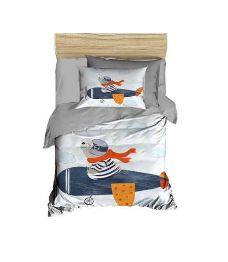 Lenjerie de pat pentru copii, L'essentiel Maison, PH183, Gri / Alb / Bleumarin