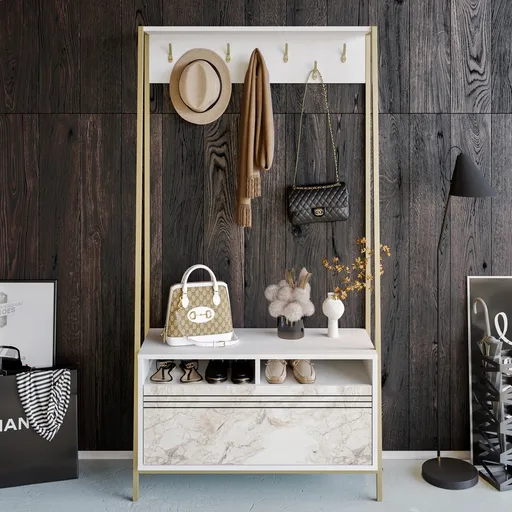 Cuier cu pantofar, Decorotika, Devin, 94 x 180 x 35.3 cm, pal melaminat, alb